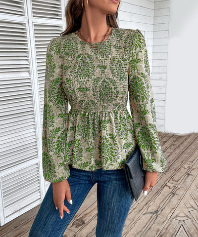 Women's Floral Print Smocked Peplum Top