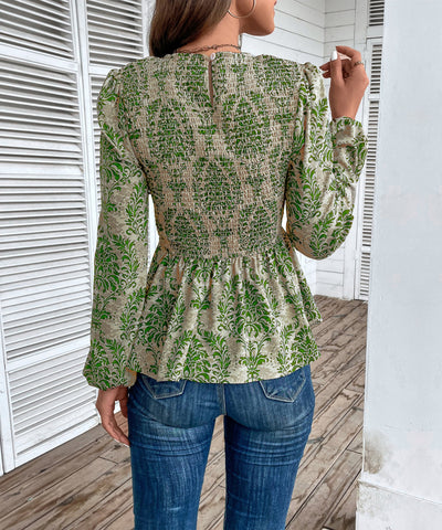 Women's Floral Print Smocked Peplum Top