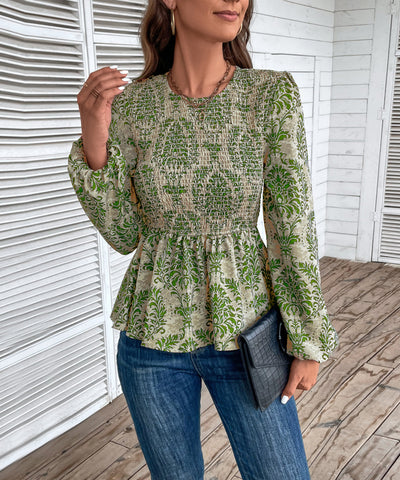 Women's Floral Print Smocked Peplum Top