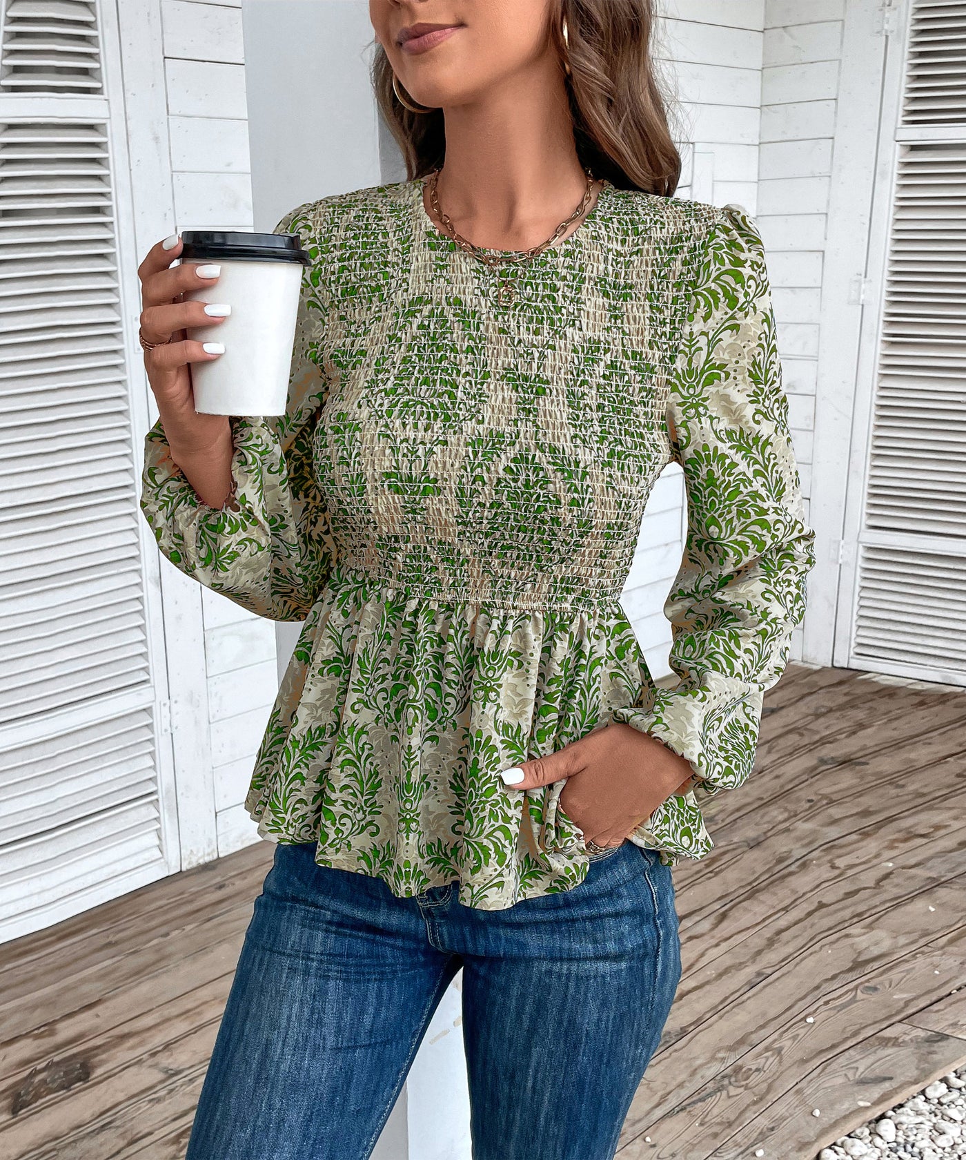Women's Floral Print Smocked Peplum Top