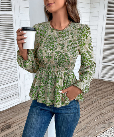 Women's Floral Print Smocked Peplum Top