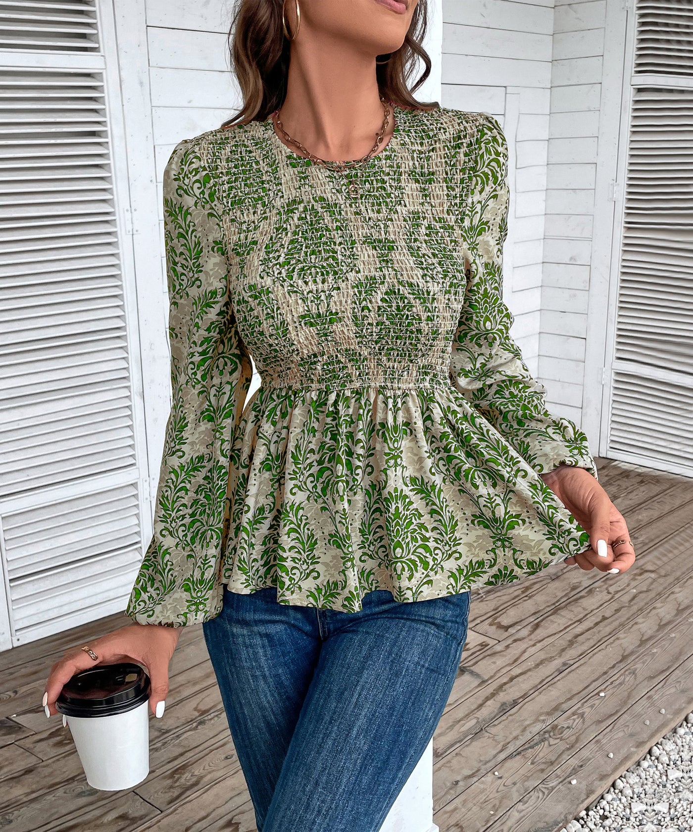 Women's Floral Print Smocked Peplum Top