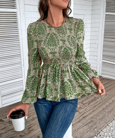 Women's Floral Print Smocked Peplum Top
