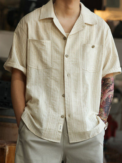 Men's Cotton-Linen Blend Short-Sleeve Jacquard Shirt
