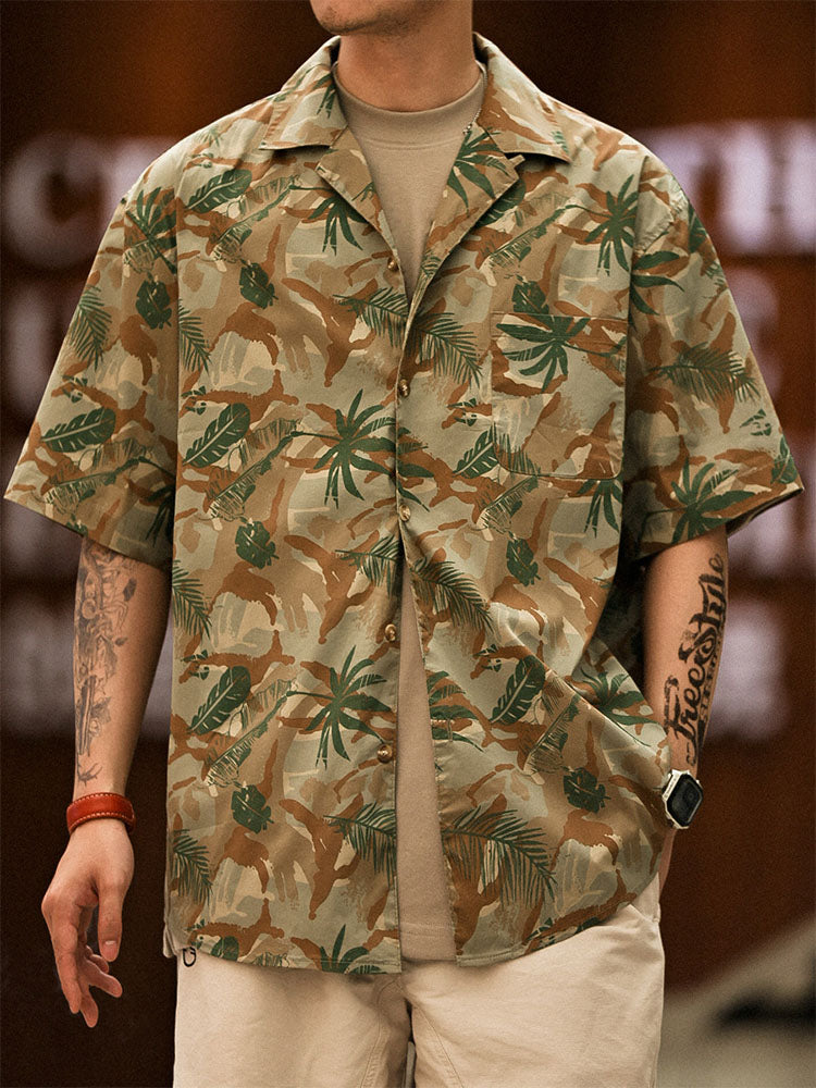 Men's Camo Palm Leaf Print Short-Sleeve Shirt