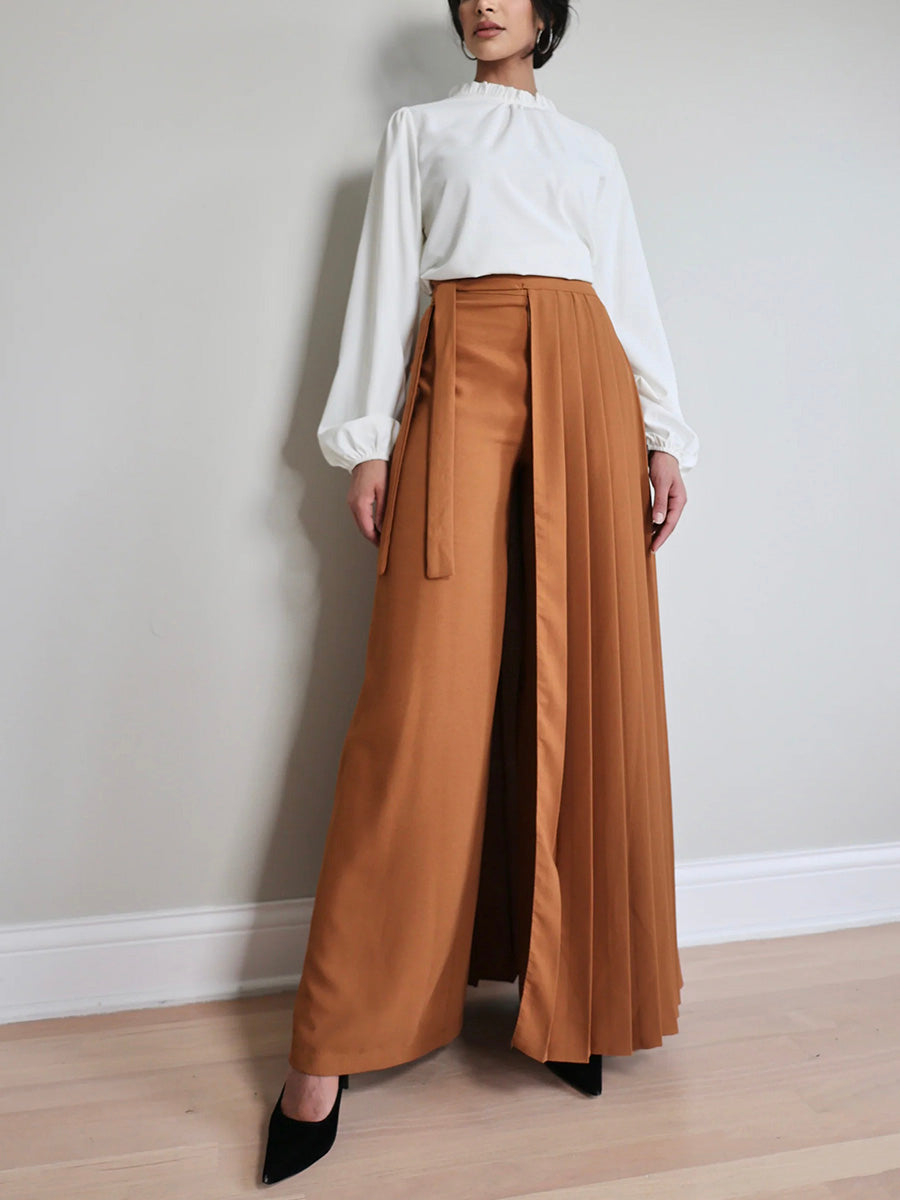 Lovely Pleated Overskirt Pants Set