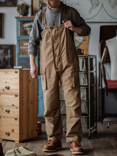 Men's Canvas Overalls Flap Pockets Button Front Workwear