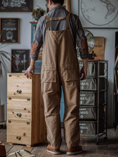 Men's Canvas Overalls Flap Pockets Button Front Workwear