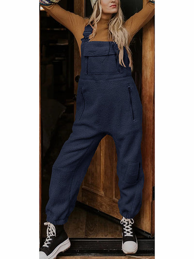 Women's Fleece Thermal Overalls With Zippered Pockets