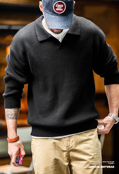Men's Polo Collar Knit Sweater