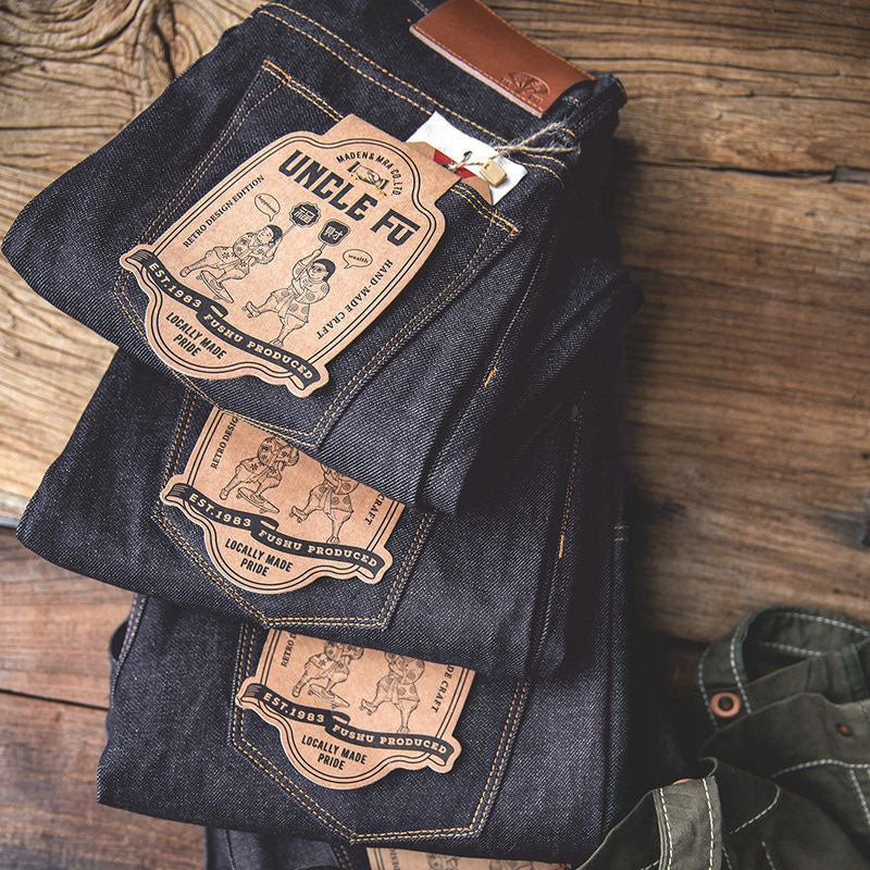 Men's American Retro Style Raw Denim Jeans