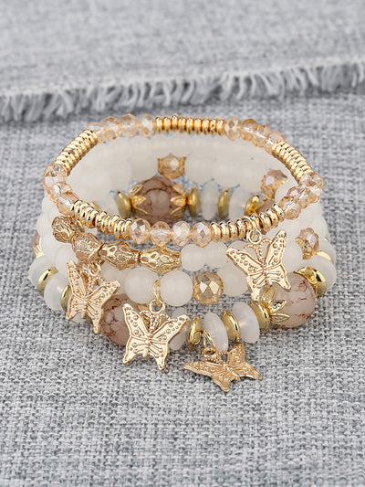 Bohemian Multi-Layer Crystal Butterfly Pendant Bracelet