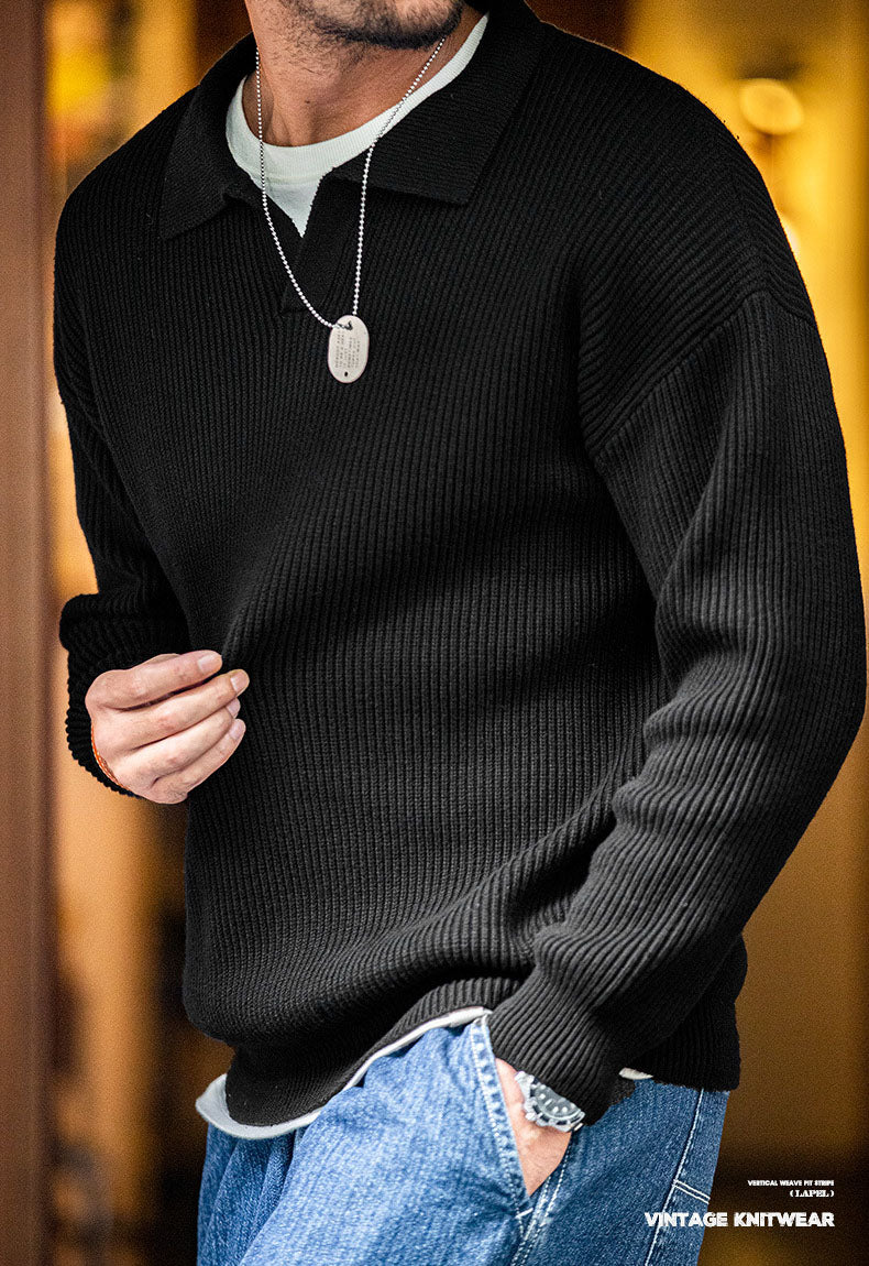Men's Polo Collar Knit Sweater