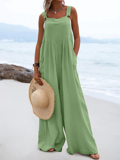 Casual Button Strap Wide-Leg Jumpsuit with Pockets