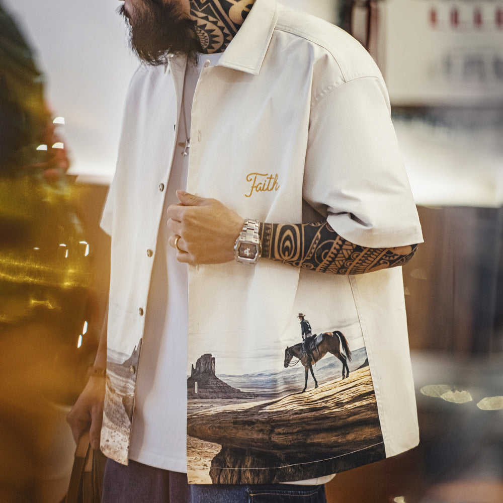 Men's Western-Inspired Short-Sleeve Shirt