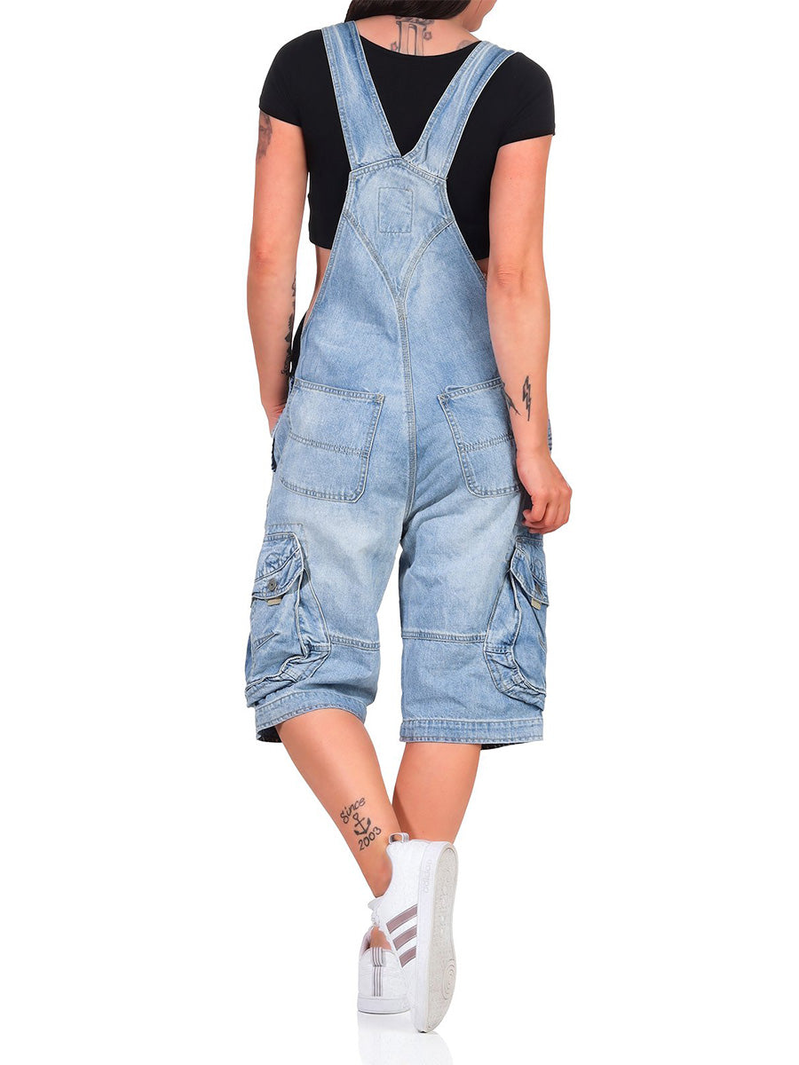 Women's Denim Cargo Overall Shorts