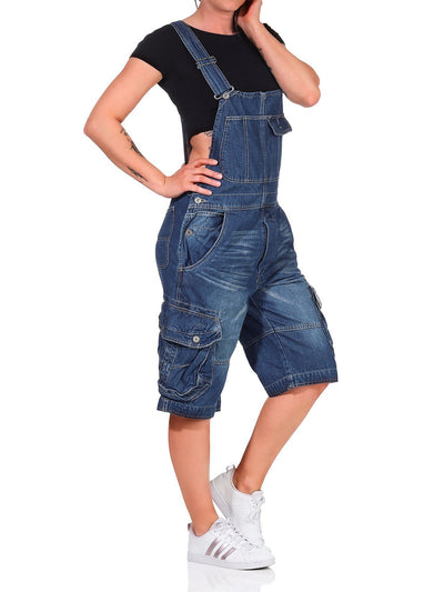 Women's Denim Cargo Overall Shorts