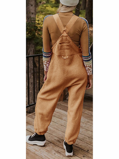 Women's Fleece Thermal Overalls With Zippered Pockets