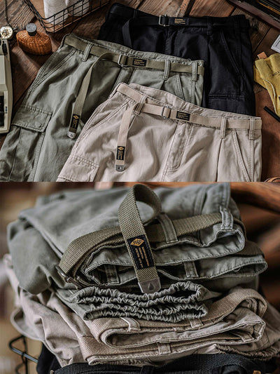 Men's Washed Tactical Cargo Pants with Belt