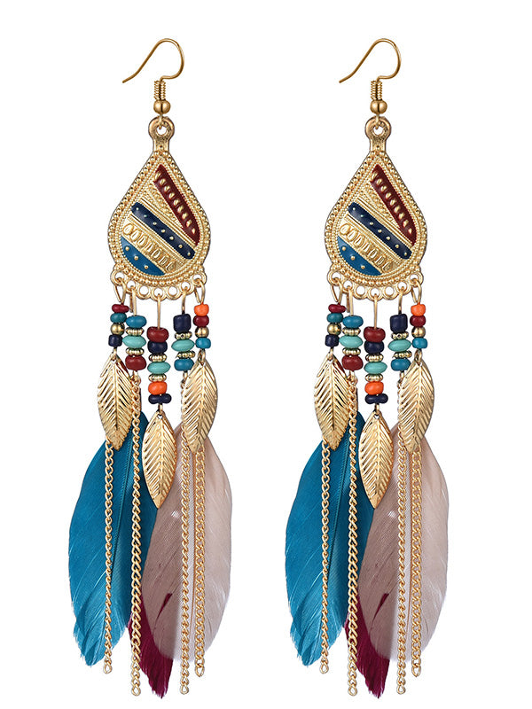 Western Feather Water Drop Earrings