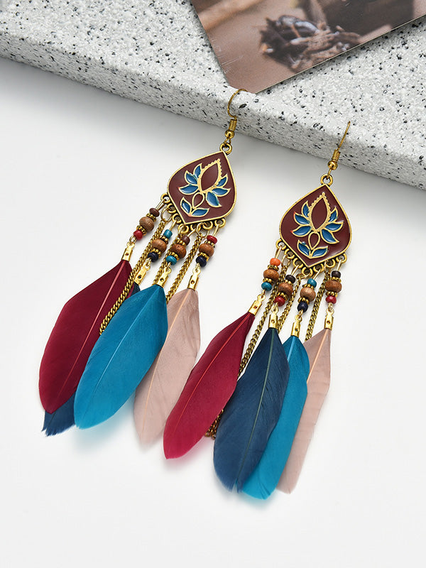 Western Feather Water Drop Earrings