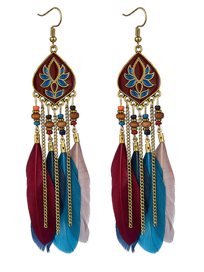 Western Feather Water Drop Earrings