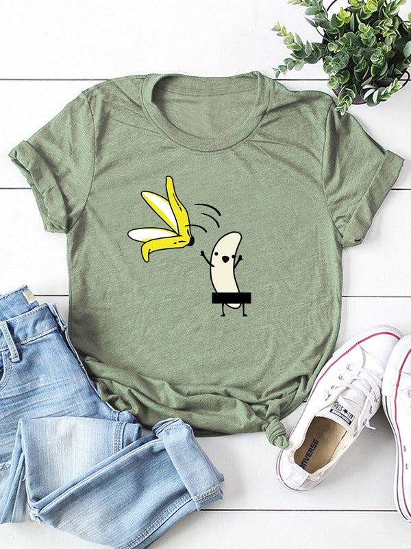 バナナプリントロール半袖Tシャツ