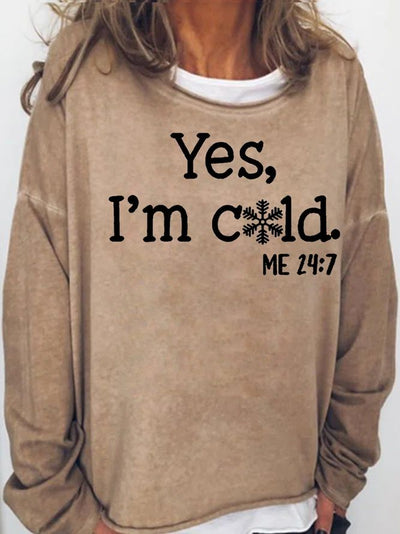Yes I'm Cold スノーフレーク グラフィック ロング スリーブ T シャツ